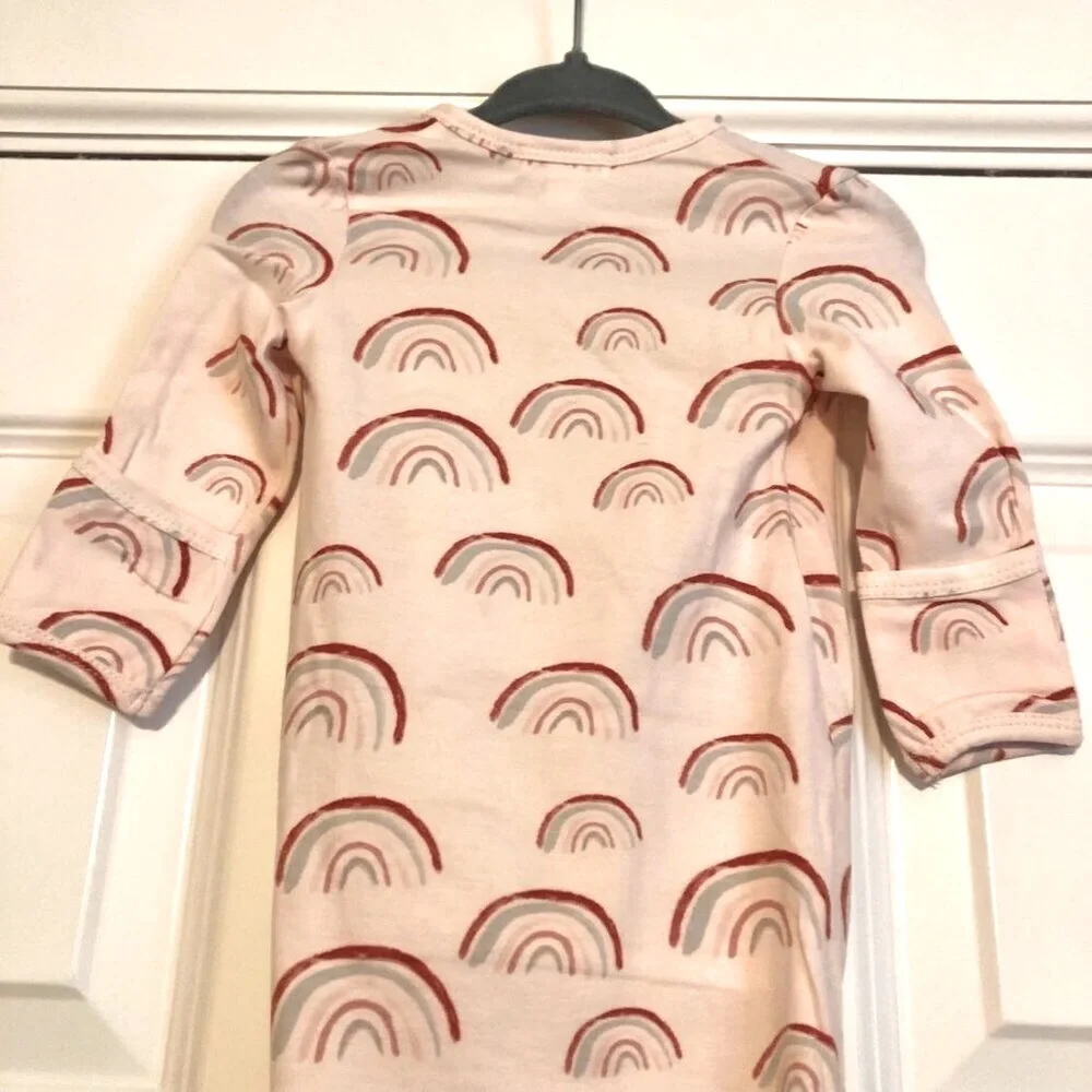 NWT ANGEL DEAR Organic Pink Rainbows Gown Knotted Hem Newborn 0-3 Months